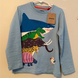Mini Boden Light Blue Prehistoric Animal Long Sleeve Tee